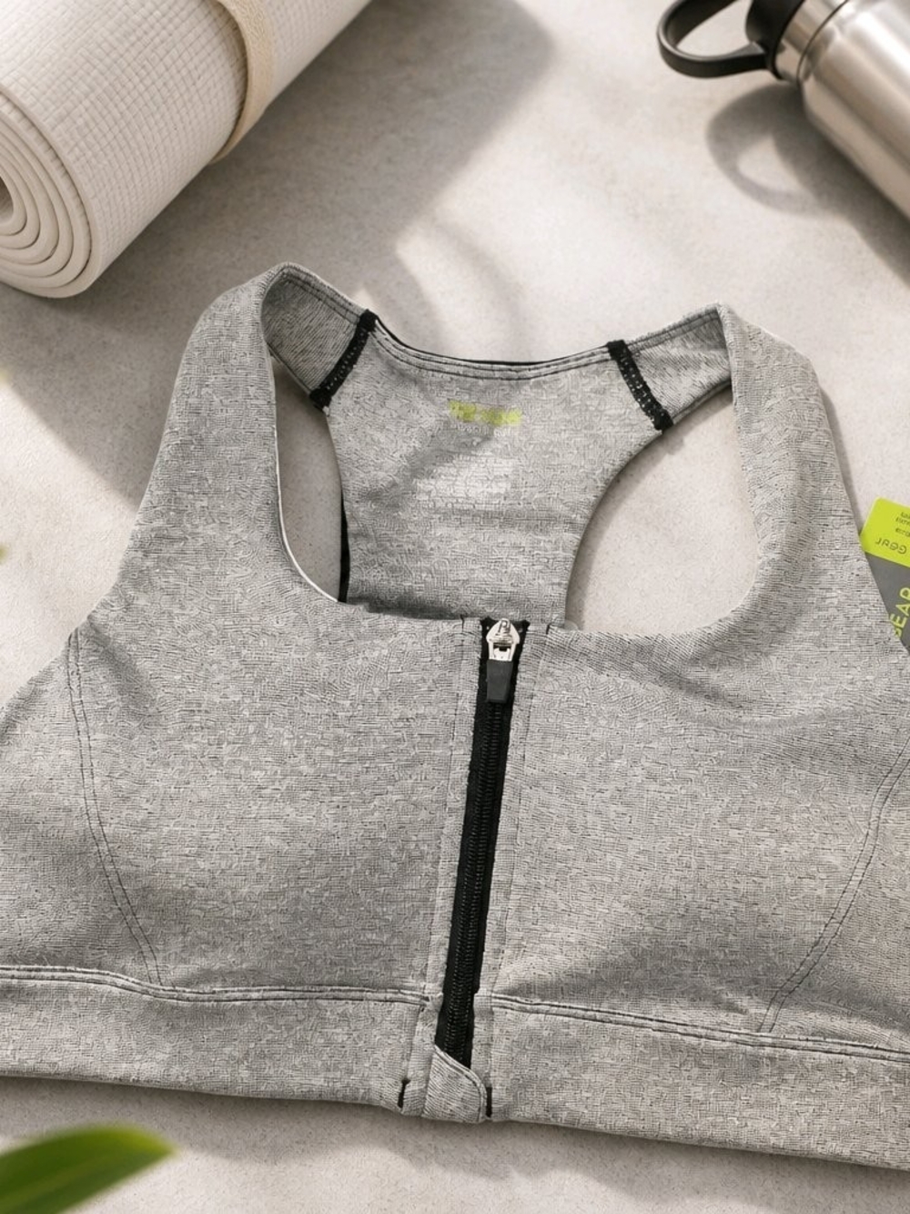 tek gear Light Gray Front-Zip Muscle Tank